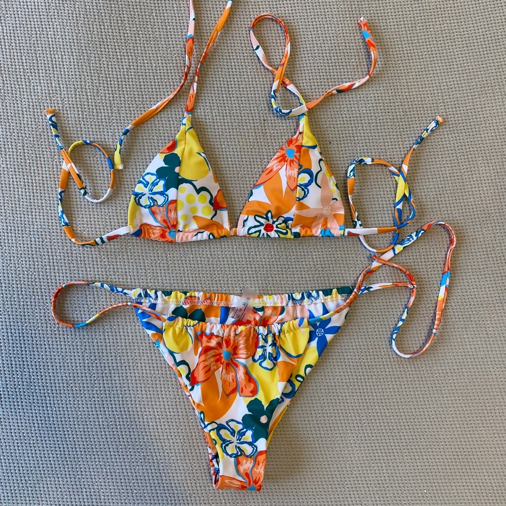 Shein Floral Triangle Thong Bikini Set